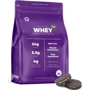 Pure Product Australia Whey Protein Isolate/ Concentrate 1kg Cookies & Cream No Shaker Glass