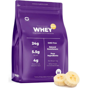 Pure Product Australia Whey Protein Isolate/ Concentrate 2kg Banana No Shaker Glass